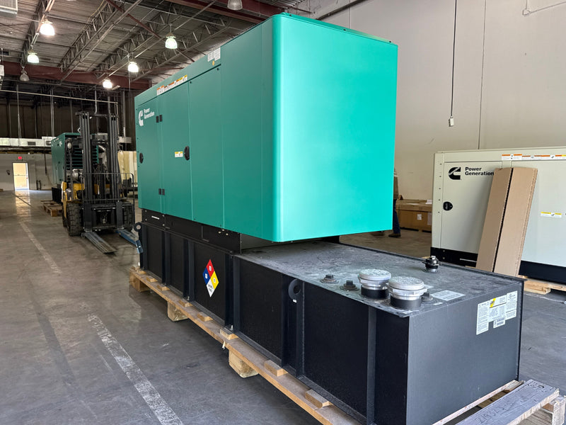 Load image into Gallery viewer, Cummins C80D6C diesel industrial generator with green housing and 24-hour subbase fuel tank