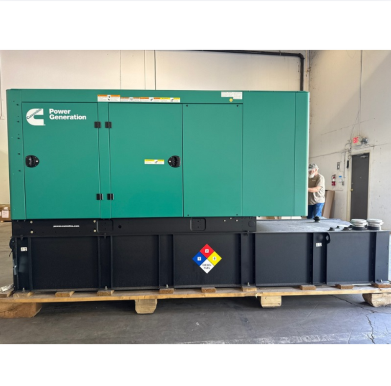 Load image into Gallery viewer, Cummins diesel generator with green housing and 24-hour subbase fuel tank