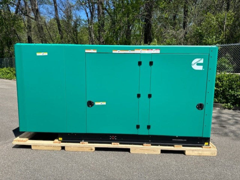 Load image into Gallery viewer, Cummins RS125 commercial natural gas/propane generator with green aluminum sound attenuated enclosure.