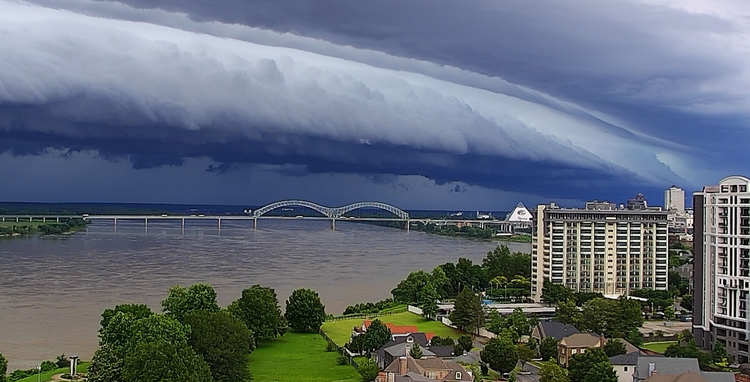 View of Memphis skyline as storm clouds approach