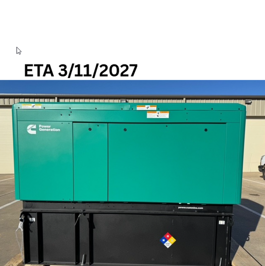 Cummins C50D6 diesel generator with green enclosure and ETA: 3/11/27