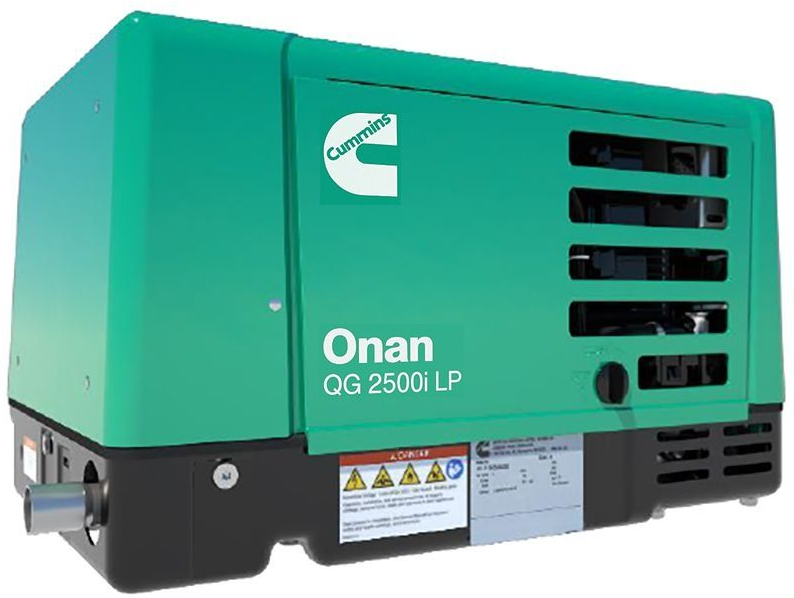 Load image into Gallery viewer, Green Onan QG 2500i LP generator with Cummins logo on a white background
