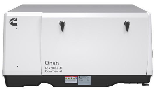 Cummins Onan QG7000i DF commercial mobile generator with white housing.