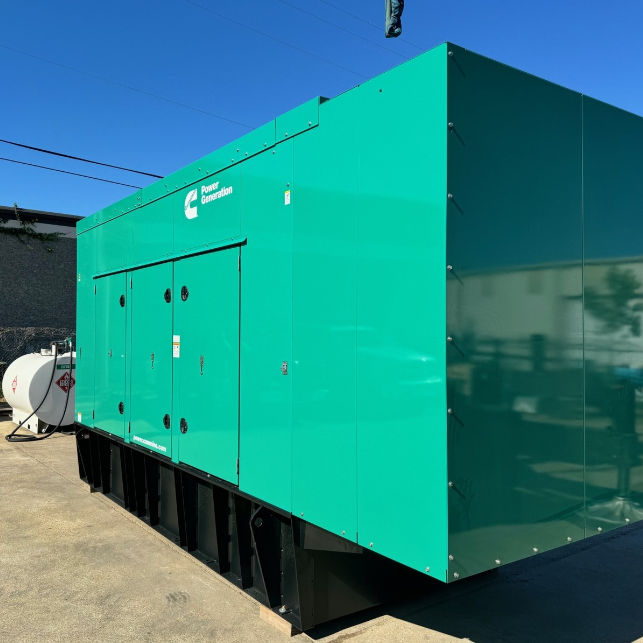 Load image into Gallery viewer, Cummins 500DFEK diesel industrial generator with green enclosure and subbase fuel tank
