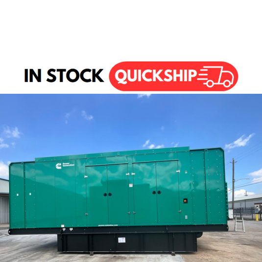 Cummins 750DQCB with green Level 2 sound enclosure and subbase regional fuel tank. In Stock, Ready to Ship.