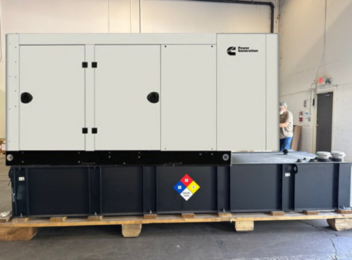 Cummins C100D6C diesel generator with sandstone sound attenuated enclosure and 24-hour subbase fuel tank.