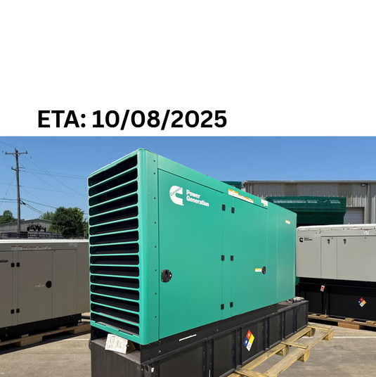 Cummins C200D6D with green aluminum sound enclosure and 24-hour subbase fuel tank. ETA 10-08-2025