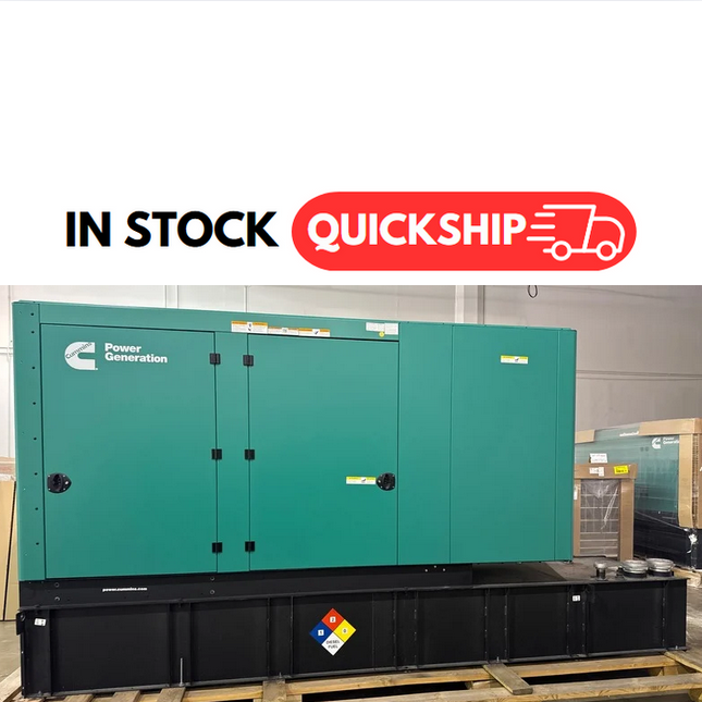 Load image into Gallery viewer, Cummins C200D6D diesel generator with green sound enclosure, subbase fuel tank, and IN STOCK, Ready to Ship
