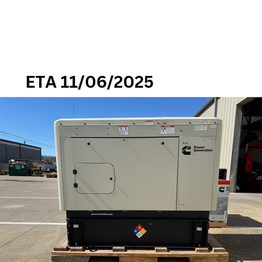 Cummins C20D6 diesel generator front view with sound attenuated sandstone enclosure and 24-hour subbase fuel 