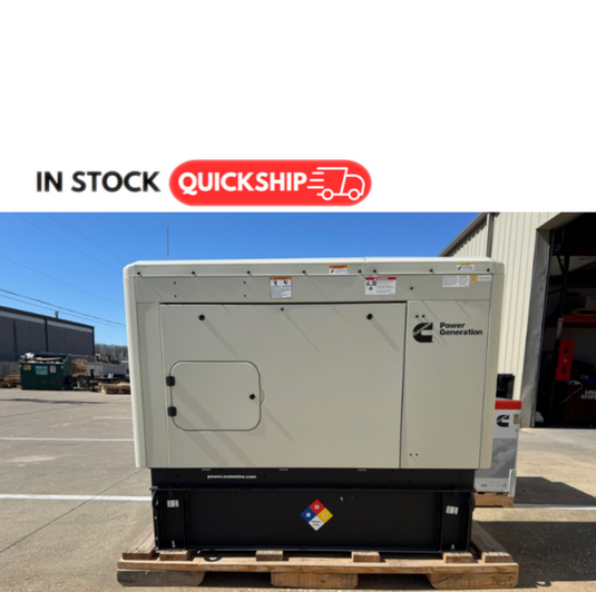 Cummins C20D6 diesel home standby generator with sandstone enclosure and 24-hour subbase fuel tank. In Stock, ready to ship.