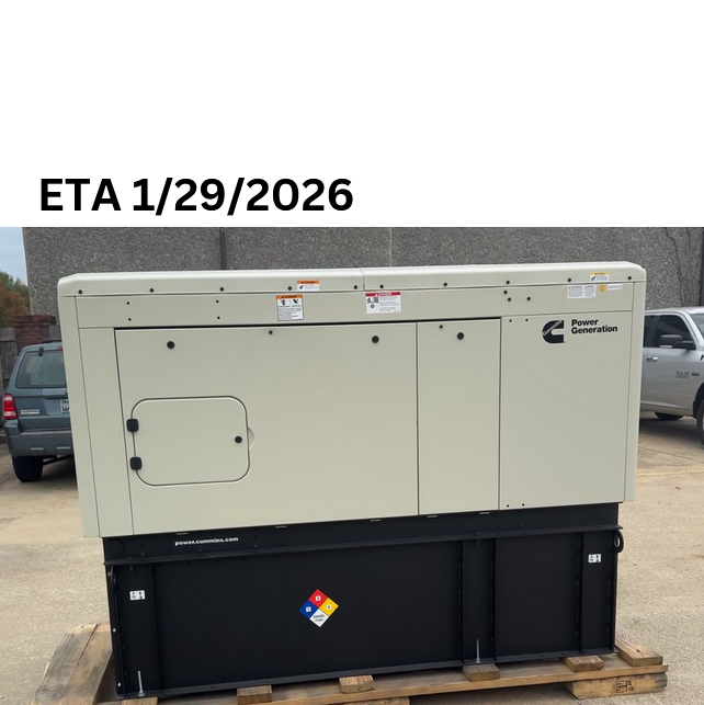 Cummins C50D6 diesel home generator with sandstone enclosure and subbase fuel tank. ETA 1/29/2026