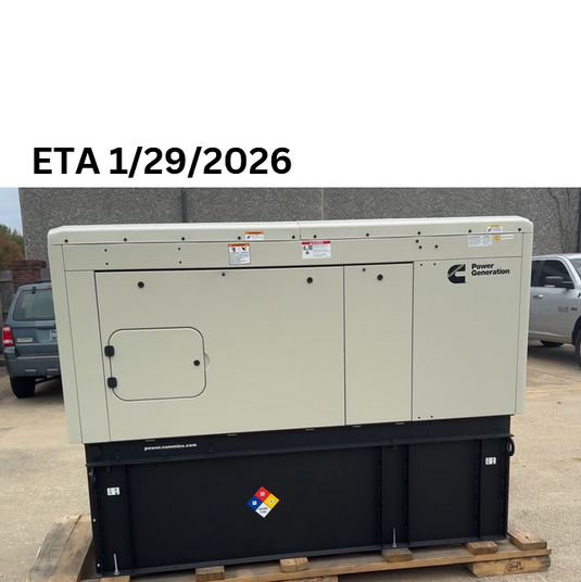 Cummins C50D6 diesel home generator with sandstone enclosure and subbase fuel tank. ETA 1/29/2026