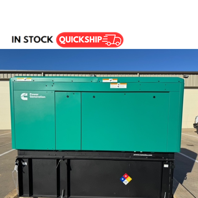 Load image into Gallery viewer, Cummins C50D6 commercial diesel generator with green sound enclosure and 24-hour subbase fuel tank
