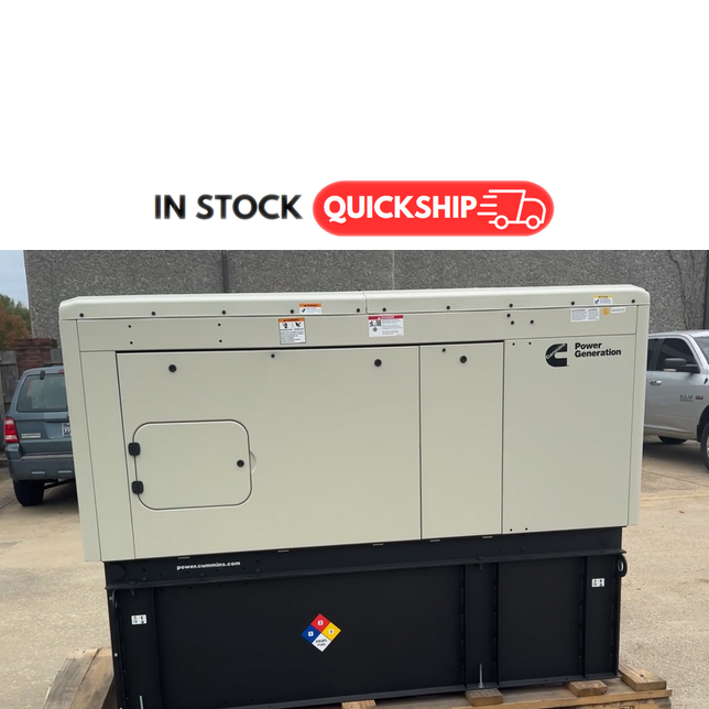 Load image into Gallery viewer, Cummins C50D diesel generator with sandstone sound attenuated enclosure, 24-hour subbase tank and IN STOCK.
