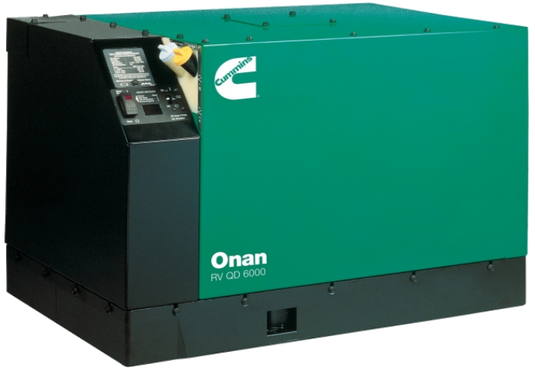 Onan generator with green and black color scheme on a white background