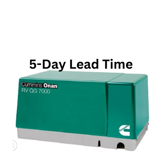 Green Cummins Onan RV QG 7000 generator with '5-Day Lead Time' text on a white background