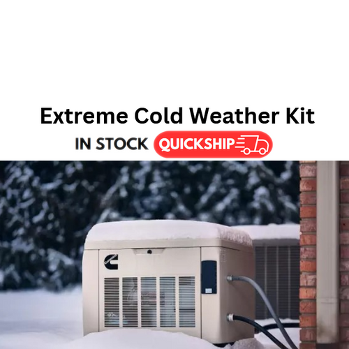 Generator with snow on top, labeled 'Extreme Cold Weather Kit' and 'IN STOCK QUICKSHIP'.