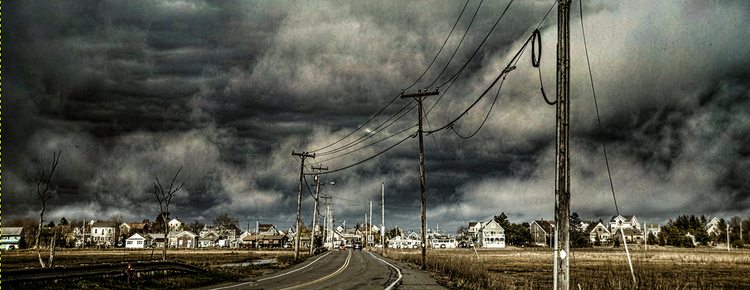 View of town with storm clouds approaching